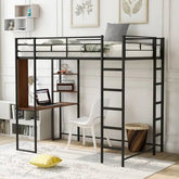 Bellemave® Twin Size Metal Loft Bed with 2 Shelves and 1 Desk - Bellemave